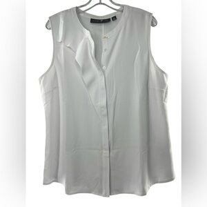 NWOT Elizabeth & Clarke Collarless and Sleeveless Button Down White Blouse 16